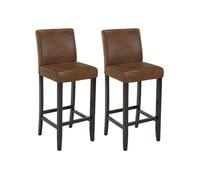 Lot de 2 tabourets de bar SANTOS - Microfibre aspect cuir vieilli - Pieds bois foncé