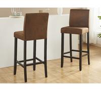 Lot de 2 tabourets de bar SANTOS - Microfibre aspect cuir vieilli - Pieds bois foncé