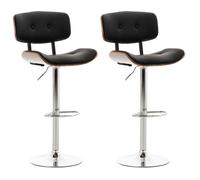CLP Lot de 2 tabourets de bar Sarnia assise en bois et similicuir , Noyer / Noir