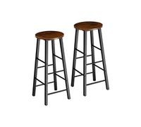 tectake® Tabourets de Bar 31 x 31 x 72.5 cm, Lot de 2, avec Repose-Pieds | Style Industriel, Bois et Acier, Pieds en plastique réglables en hauteur, Hauteur d'assise 72.5 cm, Stables, Bois Foncé