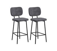 Lot de 2 tabourets de bar style néo-rétro piètement acier noir repose-pied intégré tissu gris
