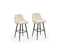 IDMarket - Lot de 2 tabourets de Bar THALYA en Velours Beige | Avec demi-accoudoirs