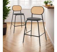 IDMarket - Lot de 2 tabourets de Bar Vintage Clotilde en métal Noir et Dossier cannage