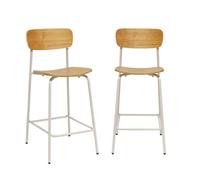 Lot de 2 tabourets de bar vintage contreplaqué avec placage bois effet frêne et pieds métal beige L 42.5 x P 50 x H 94cm - Toby