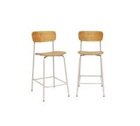 | Lot de 2 tabourets de bar vintage contreplaqué avec placage bois effet frêne et pieds métal beige L 425 x P 50 x H 94cm - Toby