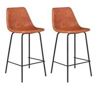 Happy Garden Lot de 2 tabourets de Bar Vintage Lucien Cognac - Hauteur d'assise 65cm, tabourets de Bar Style Retro avec Dossier et Repose-Pieds, Structure métallique