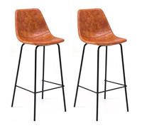 Lot de 2 tabourets de bar vintage LUCIEN cognac - Hauteur d'assise 75cm