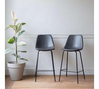 Happy Garden Lot de 2 tabourets de Bar Vintage Lucien Gris - Hauteur d'assise 65cm, tabourets de Bar Style Retro avec Dossier et Repose-Pieds, Structure métallique