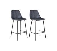 Lot de 2 tabourets de bar vintage LUCIEN gris foncé - Hauteur d'assise 65cm