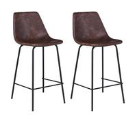 Happy Garden Lot de 2 tabourets de Bar Vintage Lucien Marron - Hauteur d'assise 65cm, tabourets de Bar Style Retro avec Dossier et Repose-Pieds, Structure métallique