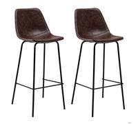 Happy Garden Lot de 2 tabourets de Bar Vintage Lucien Marron - Hauteur d'assise 75cm, tabourets de Bar Style Retro avec Dossier et Repose-Pieds, Structure métallique
