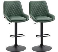 HOMCOM Lot de 2 tabourets de Bar en Similicuir, chaises de Bar, tabourets Hauts, Hauteur réglable, pivotant à 360°, avec Dossier et Repose-Pieds, piètement en Acier, Vert foncé