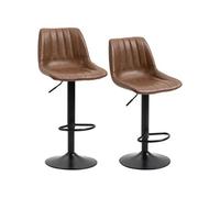 Lot de 2 tabourets de bar Vintage pivotant réglable - repose-pied - revêtement synthétique marron