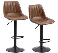 Lot de 2 tabourets de bar Vintage pivotant réglable - repose-pied - revêtement synthétique marron