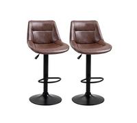 Lot de 2 tabourets de bar Vintage réglable pivotant avec repose-pied revêtement synthétique marron effet vieilli