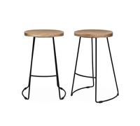 Lot de 2 tabourets de bars bois de manguier naturel et acier. avec repose pieds. 65cm