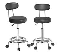 Lot de 2 tabourets de bureau réglables avec dossier pivotant à 360° et roulettes Hauteur 49-64 cm Pour chambre, bureau, clinique 35 x 35 cm Noir