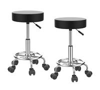Lot de 2 tabourets de bureau réglables pivotants à 360° avec roulettes, hauteur 48-65 cm, idéal pour chambre, clinique, bureau, compact 35 x 35 cm, couleur noire