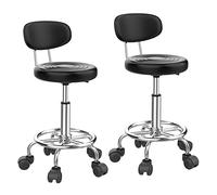 Lot de 2 tabourets de bureau réglables pivotants à 360°, hauteur 47-62 cm, chaises roulantes avec dossier pour salon, bureau, clinique - Couleur noire