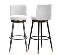 Lot de 2 tabourets de comptoir pivotants en velours avec dossiers, repose-pieds en métal, sièges élégants pour cuisine ou salle à manger, pieds noirs et blancs