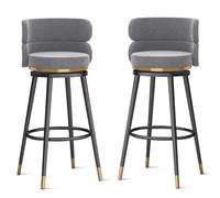 Lot de 2 tabourets de comptoir pivotants modernes - Tabourets de bar élégants avec dossiers, cadre en métal, chaises îlot de cuisine, pieds gris et noirs, hauteur 65 cm, parfaits pour un usage