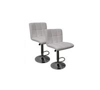 Lot de 2 Tabourets de cuisine, tabouret de bar haut en similicuir blanc réglable avec repose-pieds chromé - Longueur 44 x Hauteur 93 x Largeur 44 cm-
