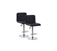 Lot de 2 Tabourets de cuisine, tabouret de bar haut en similicuir noir réglable avec repose-pieds chromé - Longueur 44 x Hauteur 93 x Largeur 44 cm-