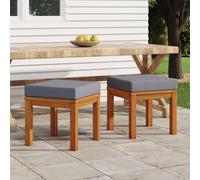 Lot de 2 Tabourets de Jardin et Coussins Chaise Siège Patio Acacia Solide vidaXL
