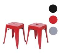 Lot de 2 tabourets en métal HWC-A73 design industriel empilables - rouge