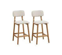 Lot de 2 tabourets en tissu texturé et bois d'hévéa naturel - Beige - LEDIRA
