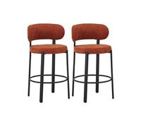 Lot de 2 tabourets en tissu texturé et métal noir - Terracotta - ASILOVA