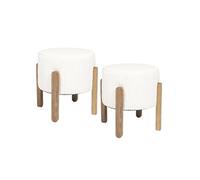 AMORY - Lot de 2 Tabourets en velours côtelé coloris crème pieds en acacia