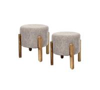 Altobuy Tabouret Amory en velours côtelé coloris taupe pieds en acacia - Lot de 2