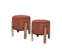 AltoBuy Amory - Lot de 2 Tabourets en Velours côtelé Coloris Terracotta Pieds en Acacia