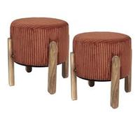 AltoBuy Amory - Lot de 2 Tabourets en Velours côtelé Coloris Terracotta Pieds en Acacia