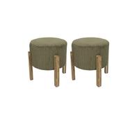 Lot de 2 Tabourets en velours côtelé coloris vert pieds en acacia - AMORY - ALTOBUY Vert