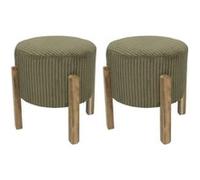 Lot de 2 Tabourets en velours côtelé coloris vert pieds en acacia - AMORY - ALTOBUY Vert
