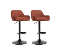 Vente-unique - Lot de 2 tabourets en Velours côtelé et métal Noir - Hauteur réglable - Terracotta - LILIYA