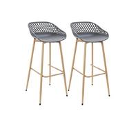 AltoBuy TRESSIE - Lot de 2 Tabourets Gris Pieds Effet Bois Verni