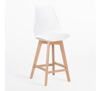 Lot de 2 tabourets hauts 65 cm avec coussin en similicuir nordique Blanc