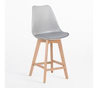 Lot de 2 tabourets hauts 65 cm avec coussin en similicuir nordique Gris Clair