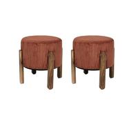 Lot de 2 Tabourets - HOME DECO FACTORY - Côtelés - Empilables - Orange