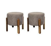 Lot de 2 Tabourets - HOME DECO FACTORY - Scott - Côtelés - Empilables - Gris et Marron