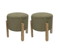 Lot de 2 Tabourets - HOME DECO FACTORY - Scott - Côtelés - Empilables - Verts