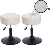 lot de 2 tabourets HWC-C22, pouf, réglable en hauteur pivotant Ø 37cm Tissu chenille (465g/m²) ~ crème-blanc