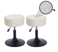 Lot de 2 tabourets HWC-C22, Pouf, réglable en Hauteur pivotant Ø 37cm Tissu Chenille (465g/m²) MVG - crème-Blanc