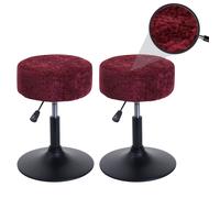 Lot De 2 Tabourets Hwc-C22, Pouf, Réglable En Hauteur Pivotant Ø 37cm Tissu Chenille (465g/M²) Mvg Bordeaux Rouge