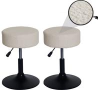 lot de 2 tabourets HWC-C22, tabouret d'assise tabouret de maquillage, hauteur réglable pivotant Ø 37cm Tissu Bouclé 450g/m² ~ crème-blanc