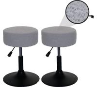 lot de 2 tabourets HWC-C22, tabouret d'assise tabouret de maquillage, hauteur réglable pivotant Ø 37cm Tissu Bouclé 450g/m² ~ gris