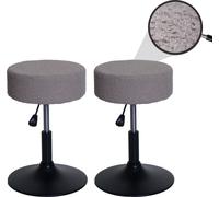 lot de 2 tabourets HWC-C22, tabouret d'assise tabouret de maquillage, hauteur réglable pivotant Ø 37cm Tissu Bouclé 450g/m² ~ taupe